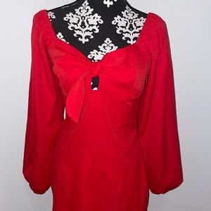 Nastygal tie front tea dress in color red